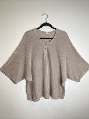 Poetry 100% Linen Oversized Knit Sweater Tunic Dolman Taupe Brown US 16/18